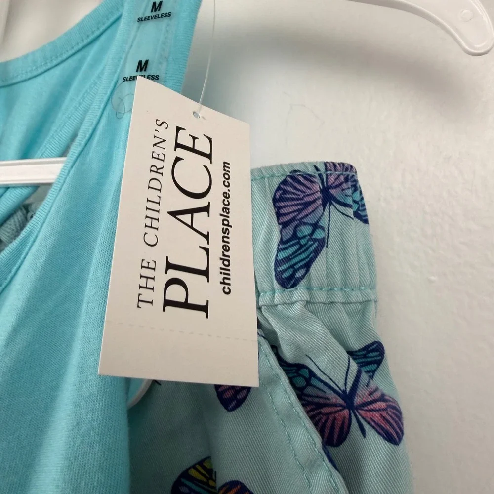 The Childrens Place Girls Butterfly Tank Top and Shorts Set Blue Size M 7/8 NWT